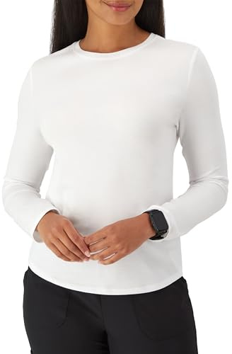 Hanes dam Comfort Fit Scrubs underskrub, supermjuk viskos från bambu långärmad skjorta, Vitt, M