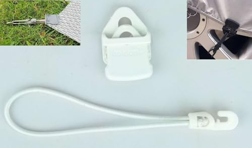20 x Holdon® Planenclips MINI Weiss + 18 cm Ø 4 mm Spanngummi Spannfix - Planenspanner Clips mit Bungee Gummi