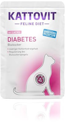 KATTOVIT - Diabetes Nassfutter für Katzen | Diät-Katzenfutter | Alleinfuttermittel im Frischebeutel für Katzen mit Diabetes. Blutzuckerregulierendes Katzendiätfutter | 24 x 85 g Lachs