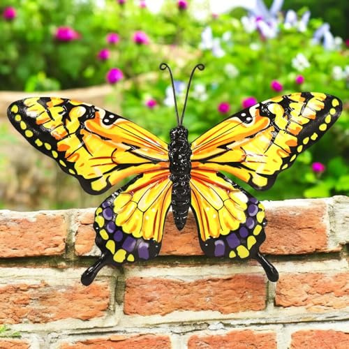 Epsom Door Handle Metal Butterfly Wall Art – 3D Hand-Painted Indoor/Outdoor Decoration for Fence, Garden, Patio or Home | Weatherproof Metal Décor – 6 Colours & 2 (Large Yellow Butterfly)