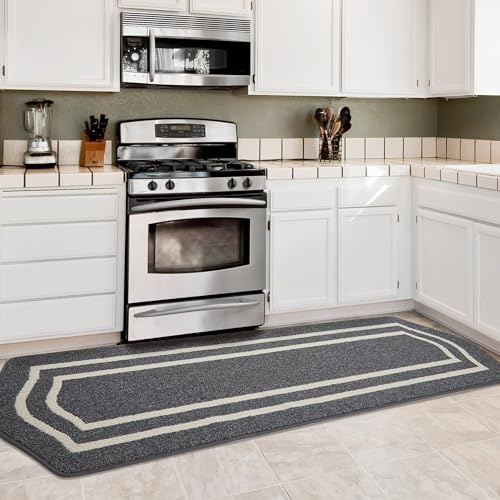 COSY HOMEER Tapis de Cuisine Long 60 x 200 cm Antidérapant et Lavable, Résistant aux Taches pour Évier, Plaques de Cuisson, Couloir et Entrée, Noir