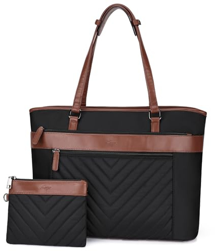 Kasgo Borsa Lavoro Donna, Grande Borsa Spalla Porta Pc 15.6 Pollici Idrorepellente Computer Laptop Tote Bag con Portafoglio per Università Ufficio Viaggio Nero Marrone