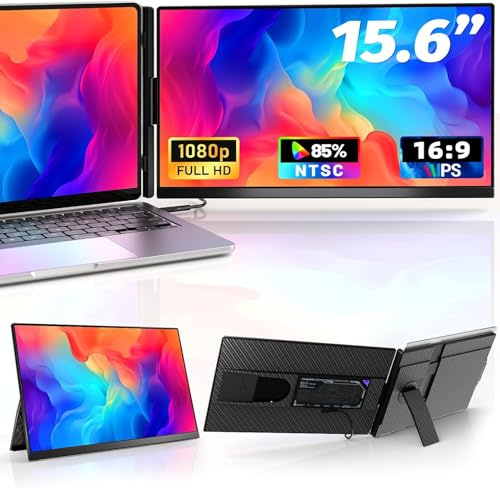 Double Ecran PC Portable 15.6 FHD 1080P IPS Extension Double Ecran Ordinateur Portable Moniteur Portable Monitor pour 13-17.3 Ordinateur Portable Compatible avec Windows Mac Chrome Switch PS5