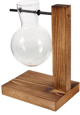 jojofuny Station de Propagation Hydroponique pour Plantes – Vase Tubulaire en Verre Transparent avec Support en Bois Naturel – Récipient pour Bulbes Décoration D’Intérieur Compacte pour