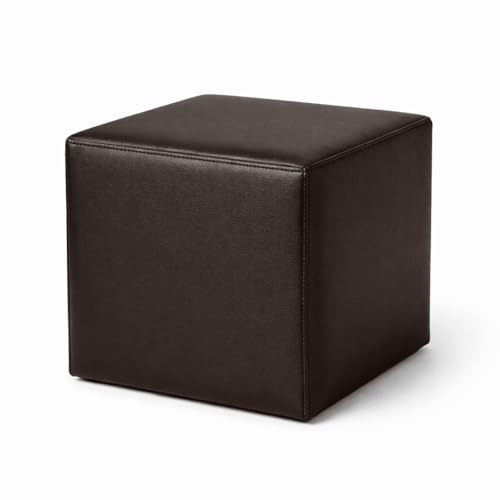 DREAMLAYER Faux Leather Pouffe Ottoman Footstool – Handmade Cube Seat with Firm Recon Foam Filling, Zipped Cover, Floor Cushion for Living Room, Bedroom & Office, UK Made (Brown, 35 x 35 x 35cm)