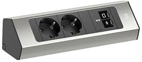 BACHMANN grenuttag Casia 2, 2-vägs med 2 x USB-C 45 W, 2 m kabel, flera uttag för vägg- och hörnmontering i kök och kontor, rostfritt stål utseende (med beläggning som inte fingeravtryck)