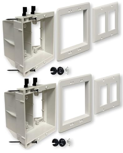 iMBAPrice IMBA-DVFR2W-2 Dual Gang Recessed Electrical Outlet Box, 2-Pack in-Wall Power & Low Voltage Combo Box for Wall-Mounted TVs, White
