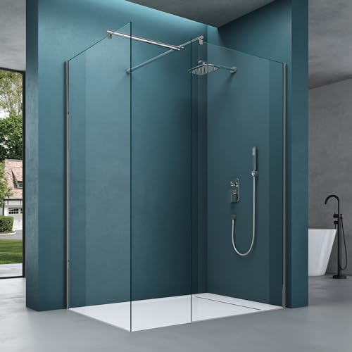 Mai & Mai Duschwand für Dusche Duschabtrennung 100x120cm mit 2 festen Seitenelementen 8mm ESG-Sicherheitsglas Walk-In Dusche Klarglas NANO-Versiegelung Bremen01K-T