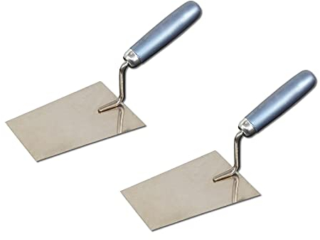 DEWEPRO Lot de 2 Truelles Italiennes Tiroler 180x120x90mm – Truelles de Maçon G-Hals – Lame Acier Inoxydable 1,0mm – Manche Bois Vernis Ergonomique – Outil Pro Mortier Enduit Béton