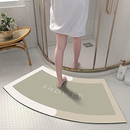 EUPXRHY Duschmatte Halbrund, Kieselgur Gebogene Duschmatte, Gummi rutschfeste Duschvorleger Runddusche, Saugfähig Dusch Vorlegematte Für Eckdusche, Waschbarer Duschvorleger Eckdusche,Beige,45 * 100CM