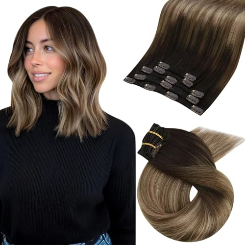 Moresoo Clip in Extensions Echthaar Braun Voller Kopf 30 cm 5 Stück 80g | Clip In Extensions,Echthaar Material,Braun Gold Look,Volumen Effekt,Für Viele Frisuren,Natürliche Optik,Schöne Akzente