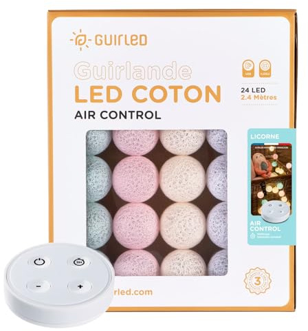 GuirLED - LED Baumwollkugeln Lichterkette USB - Drahtlose Fernbedienung - Baby Nachtlicht 2h - Dual USB 2A Netzteil enthalten - 4 Intensitäten – 24 Kugeln 2.4m - Einhorn