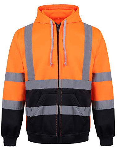 Yukirtiq Herren Warnschutz Sweatshirt Sicherheitsjacke Kapuzen Reflektierend Jacke Warnjacke Langarm Kapuzenpullover Arbeitsjacke Warnschutzjacke, Orange+Blau, M