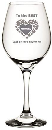 You Personalise Personalised Wine Glass - Laser Engraved with to the Best Mummy in a Heart Design - Custom Gift for Her, Mum, Birthday, Christmas, Mothers Day