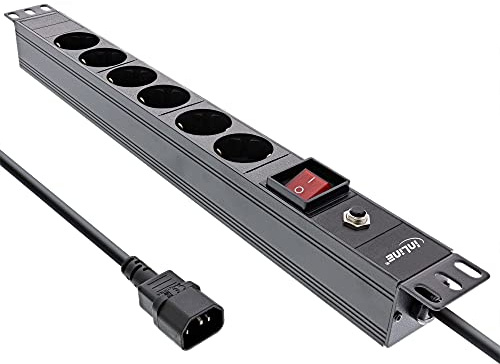 InLine® 19 Steckdosenleiste, 6-Fach Schutzkontakt, C14 Anschluss, Überlastschutz, Schalter, 2m, schwarz