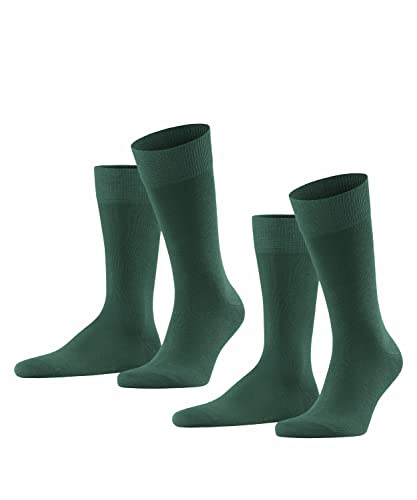 FALKE Happy Double Pack M So algodón lisos 2 pares, Calcetines Hombre, Verde Hunter Green 7441, 47-50