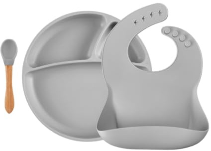 MinikOiOi BLW Set II, Silikon Kindergeschirr Set, Powder Grey