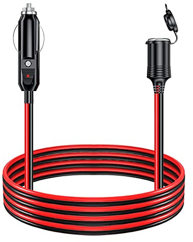 4 Meter/13FT 16AWG Heavy Duty Car Cigarette Lighter Extension Cable 12V/24V 15A Fuse Car Charger Extension Cable Auto Male Plug to Female Socket Extension Lead with LED Light and Dustproof Cap