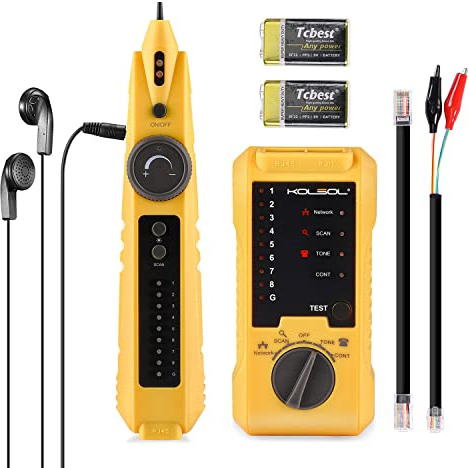 KOLSOL Tester per cavi di rete, tracciatore di cavi Ethernet con controllo della linea telefonica per CAT5 CAT6, RJ11 RJ45 LAN Cable Finder per la continuità