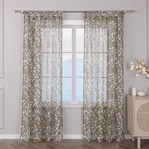 ESLIR Gardinen mit Schlaufen Vorhänge Gardinenschals Transparent Schlaufenschal Landhaus Dekogardinen Wohnzimmer Leinen Braun BxH 140x225cm 1 Stück