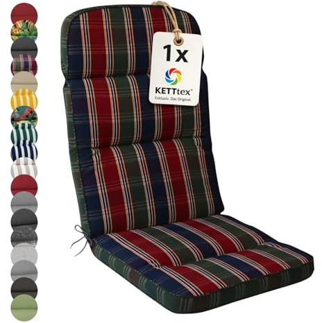 KETTtex EXKLUSIV Auflage Hochlehner rot-blau-grün kariert I Gartenstuhl Polster 123x50x9cm I hochwertige und Pflegeleichte Sesselauflage I Wetter- und formbeständige Stuhlauflage I KTH3 Sitzauflage