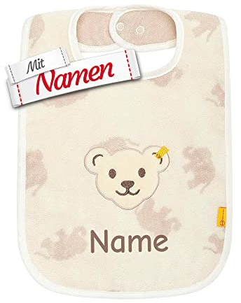 LALALO Steiff Lätzchen personalisiert mit Namen (bestickt), Baby Lätzchen/Halstuch/Spucktuch, Babylätzchen personalisieren, mit Teddy-Bär Motiv