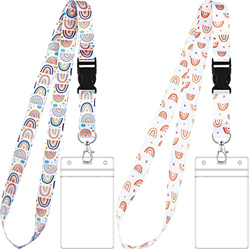 Zonon 2 Set Lanyard with Card Holder Neck Strap Star Lanyard and Waterproof Transparent Badge Holder for ID Card Key Chain Cruise Office School Work Trip Gift Purple(Boho)