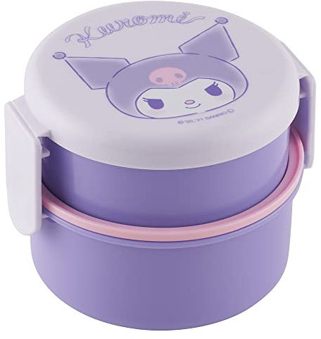 Skater Kuromi Boîte à bento ronde à 2 étages avec folk (500 ml) – Design japonais authentique – Passe au micro-ondes – Violet