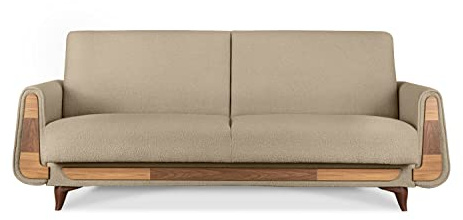 konsimo Gustavo 3-Sitzer Schlafsofa mit Schlaffunktion –Couchbett für Wohnzimmer, Klappsofa mit Liegefläche, Moderner Stoffbezug, Made in EU (Hellbeige, Sofa 230x98x98 Bouclé)
