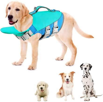 Little Bean® Hundeschwimmwesten, verstellbare Haustier-Schwimm-Sicherheitsweste mit überlegenem Auftrieb und Rettungsgriff für Hunde, Bootfahren, Schwimmen, mit reflektierenden Streifen (Blau, L)