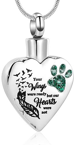 Minicremation Collana con urna per ceneri non più dal mio fianco, ma sempre nel mio cuore, con medaglione intagliato per ceneri di cani e gatti, Acciaio inossidabile Zirconia cubica Pietra, Zirconia