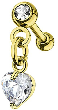 Taffstyle Tragus Ohrstecker Cartilage Piercing Kette mit Herz Kristall