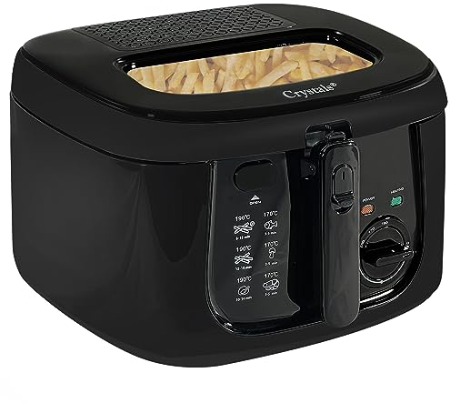 Crystals Electric 2.5L Deep Fryer, Deep Fat Fryer Countertop with Non-Stick Coating, Non-Stick Frying Pan Internal Mesh Basket with Safety Handle + Viewing Window - 1800 Watts (Black)