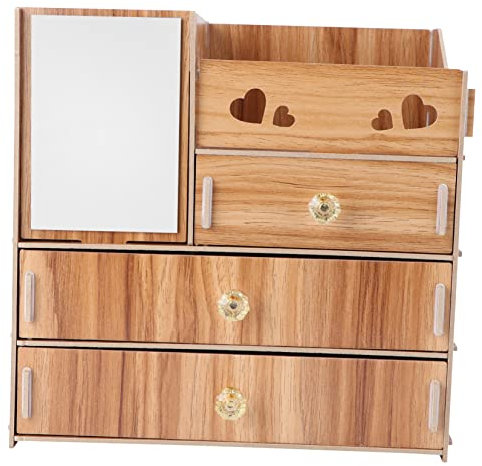 FOMIYES Kosmetik-aufbewahrungsregal Desktop Multifunktional Holz Schublade Organizer Mit Spiegel Und Kosmetiktuchhalter Kompakt