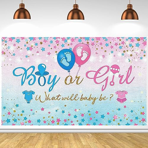 Geschlecht Offenbaren Hintergrund Boy or Girl Party Banner Hintergründe Rosa und Blau Geschlecht Enthüllen Sterne Ballon Kleidung Muster Geschlecht Überraschung für Baby Dusche Dekorationen, Stil 3