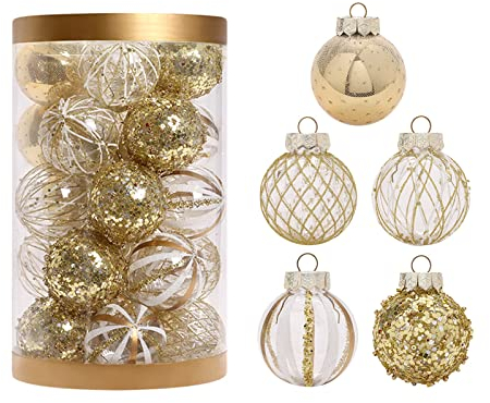 Ltwqv 25 Stück Weihnachtsbäume, Ornament-Kugeln, PET, Bemalt, 6,1 cm, Weihnachtskugel-Ornamente, Hängende Weihnachtskugel-Ornamente für Weihnachtsbaum, Festival, Hochzeit, Dekoration(25 Stück Gold)