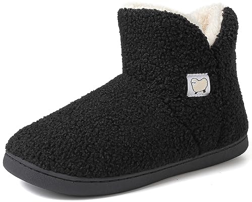 VTASQ Hausschuhe Herren Damen Hohe Plüsch Gefüttert Hausstiefel Memory Foam Winter Pantoffeln Stiefel Fell Warm Slipper rutschfest für Indoor Schwarz 44/45 EU