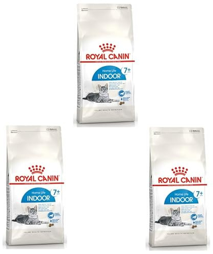 Royal Canin Indoor 7+ | Pack de 3 | 3 x 400 g | Aliment Complet spécialement conçu pour Les Chats âgés Vivant à l'intérieur | Peut Soutenir la Fonction rénale et urinaire
