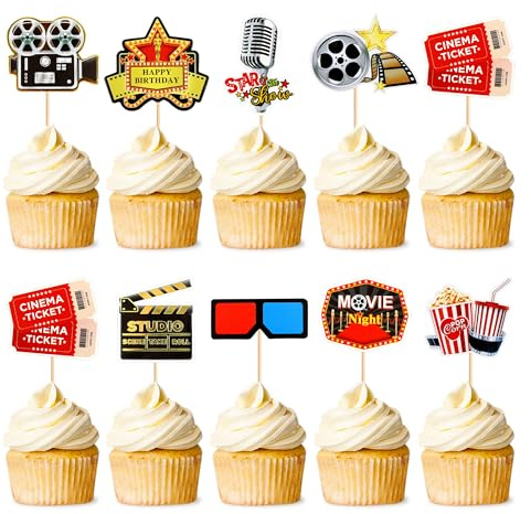 Blumomon30 Stück Film Themed Muster Kuchen Dekorationen Party Event Dekorationen Popcorn Cupcake Topper Für Film Offline Veranstaltungen