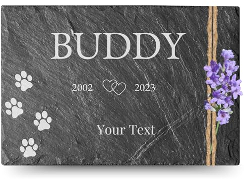 Fineely® Piatto per tomba in ardesia per animali con incisione personalizzata, dimensioni: 20 x 30 cm, pietra commemorativa per cani, gatti e altri animali domestici, regalo funerale