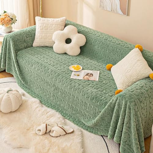 Ayoiow Sofa Bezug Sofa Überzug Grün Sofahusse 1Sitzer Plüsch Einfarbig Mit Blumenmuster