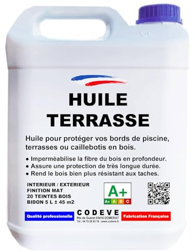 Huile Bois Terrasse - Codeve Bois/Incolore - 20L - Intérieur/extérieur - Pour La Protection D'un Bord De Piscine, Terrasse Ou Caillebotis En Bois.