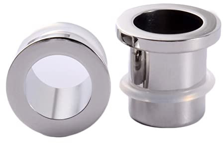 KnBoB 1 Paar Tunnel Männer 20.5MM Edelstahl Silber Hohl Rund Zylinder mit Schnur Flesh Tunnel Ohr Piercing Expander Damen