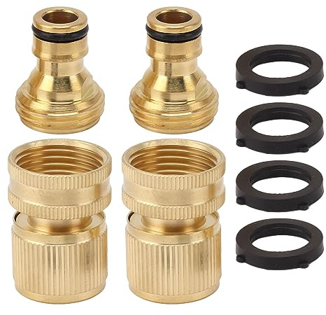 2PCS Solid Brass 3 4 Inch Male Female Garden Hose Quick Connector with Easy Release Feature, Precise Threads, for Standard Garden Hoses