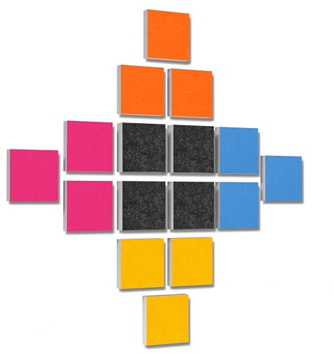 platino24 Akustikpaneele aus Basotect G+ I 16 Stück I 27,5 x 27,5 cm I 3D Wandpaneele in Multicolore I Akustik-Paneele aus Schaumstoff I Akustikplatten zur Schalldämmung in Büro & Wohnung