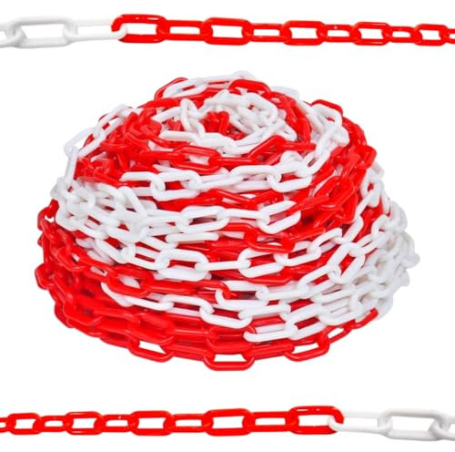 Berry 20 Meter 8MM Plastic Chain - Red & White | Durable Plastic Barrier Chain | Safety Chain for Crowd Control, Construction Sites, Hazardous Areas, and Decorating
