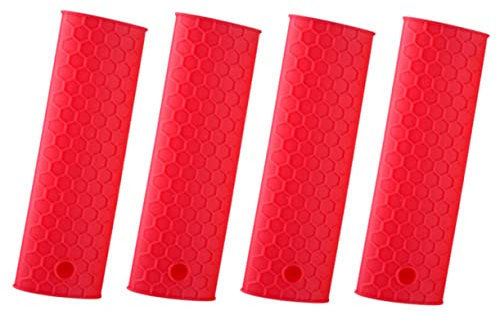 Garneck 4 Stück Griff Topflappen küchenmaschiene kochgeschirr Griffabdeckungen aus Silikon Pfannenhandschuh Bratpfanne Topf Griff Halter Griffhalter aus Silikon rutschfest