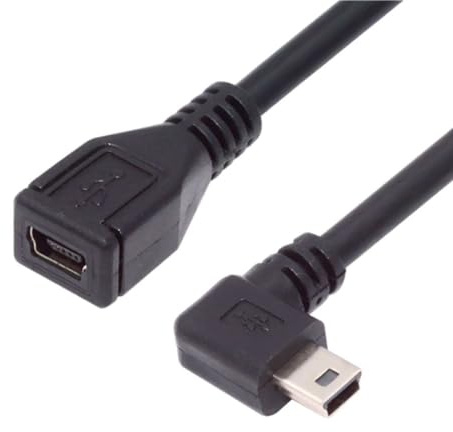chenyang Mini USB Extension Cable, USB 2.0 Mini USB 5Pin Male to Female 90 Degree Left Angled Power Charging Data Transfer Extension Cable Adapter 0.98ft for Dash Cam/GPS/Microphone
