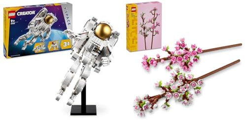 LEGO Creator 3-en-1 L’Astronaute dans l’Espace, Jouet de Construction avec Chien & Creator Les Fleurs de Cerisier, Fleurs Artificielles, Décoration de Chambre et Accessoire de Bureau, Bouquet