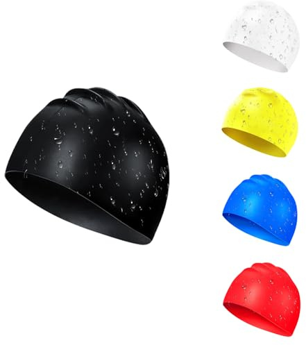 JEKUGOT Waterproof Kids Swimming Cap, Silicone Swim Hat for Boys and Girls 6-14 Years, Comfortable & Anti-Slip Swim Cap, Stretchable and Durable Child's Swim Cap (Black)